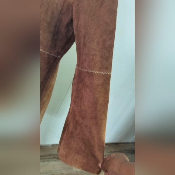 Brown Suede Long Women's Coat - Picture 3 of 7